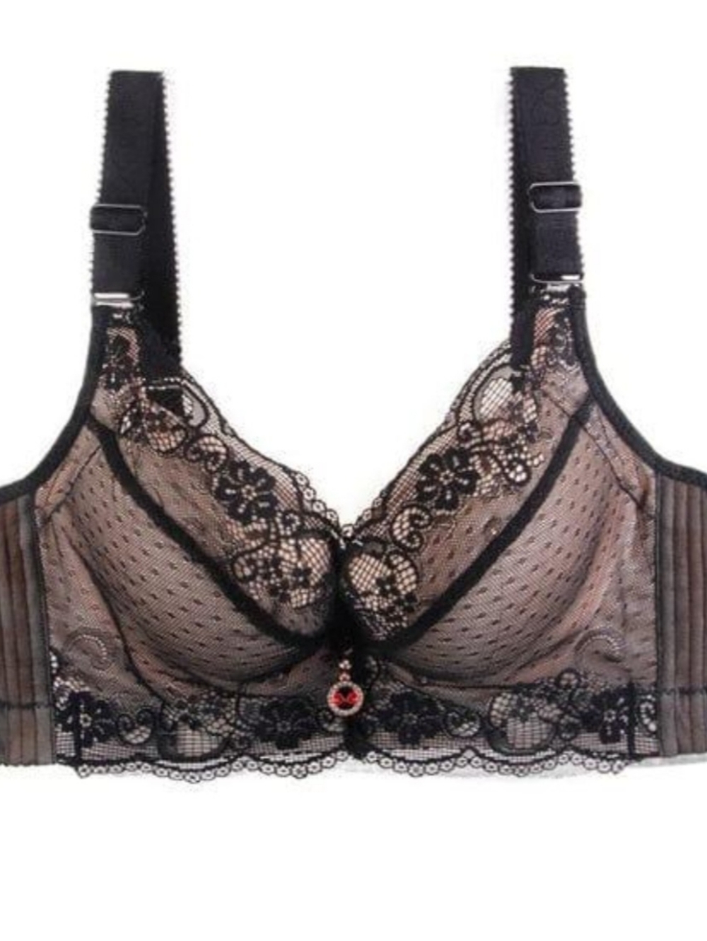 Black Lace Push-up Underwire Bra with Sheer Panels NWT 36D